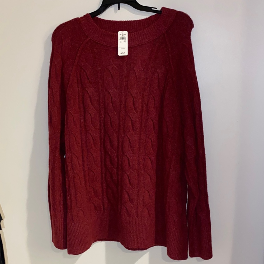 Aerie Burgundy Cable Knit Sweater Size Small